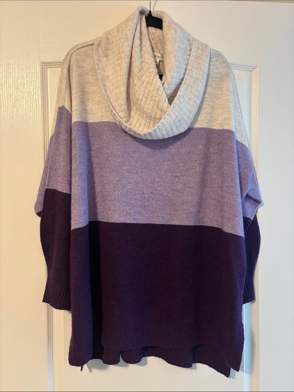 Penningtons Colorblock Cowl Neck Sweater - Cream, Light Purple & Deep Purple